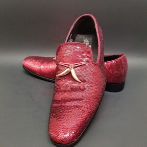 After Midnight Men's US 9.5 Red Halloween Costume Sequins Loafer Metal Horns